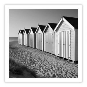 Beach Huts Black and White Print